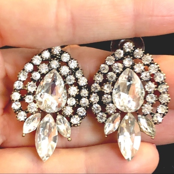 Crystal Statement EARRINGS, CRYSTAL POST BRIDAL #105 - Picture 1 of 2